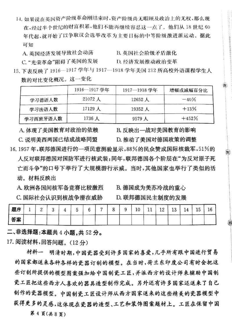 甘肃省靖远县第二中学2025届高三1月月考历史_2024-2025高三（6-6月题库）_2025年02月试卷_0201甘肃省靖远县第二中学2025届高三1月月考试题