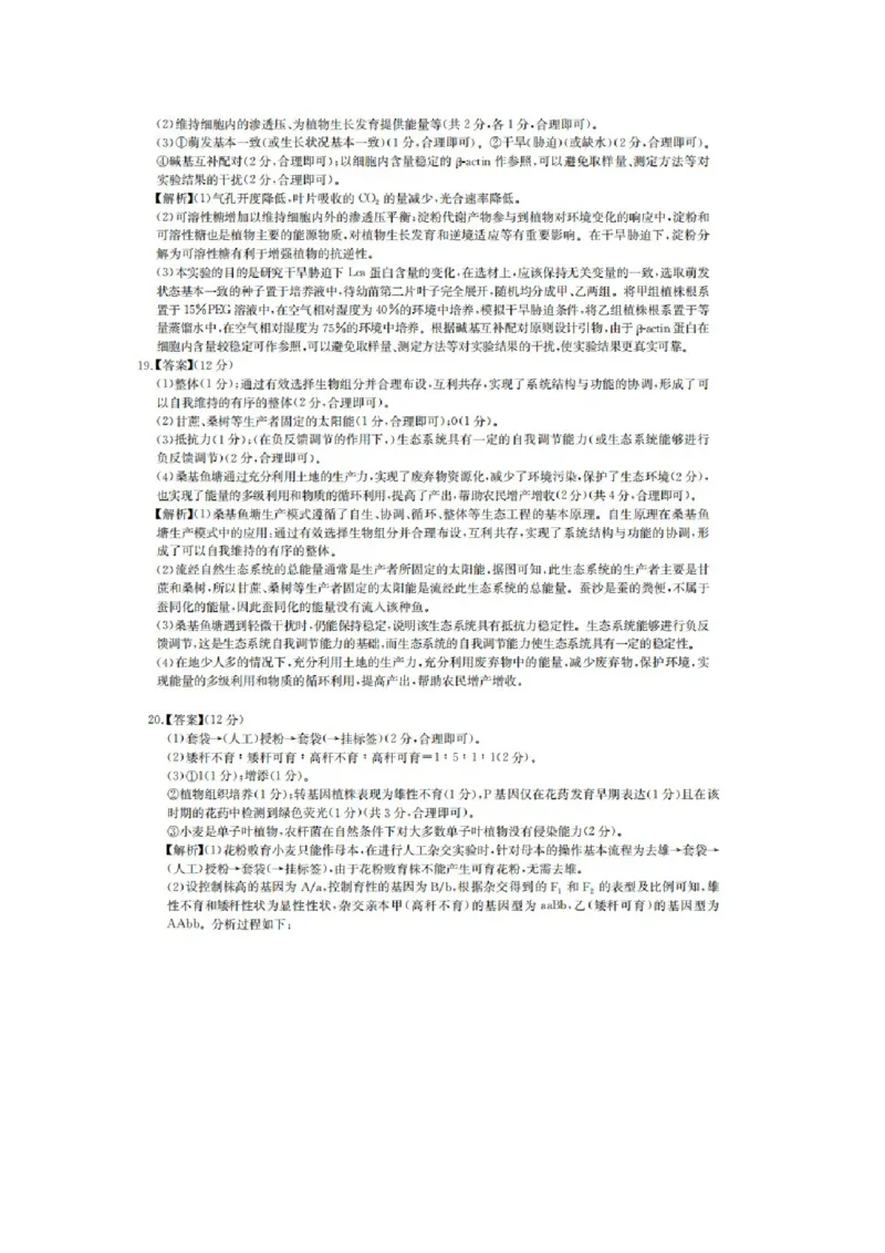 答案_2024-2025高三（6-6月题库）_2024年12月试卷_1201华大新高考联盟2025届高三11月教学质量测评（全科）_华大新高考联盟2025届高三11月教学质量测评生物