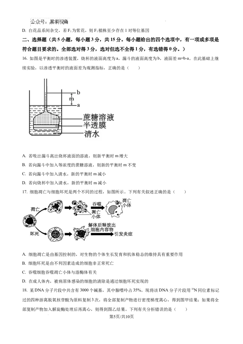 辽宁省大连市滨城高中联盟2024-2025学年高三上学期期中考试生物_2024-2025高三（6-6月题库）_2024年10月试卷_1023辽宁省大连市滨城高中联盟2024-2025学年高三上学期期中考试