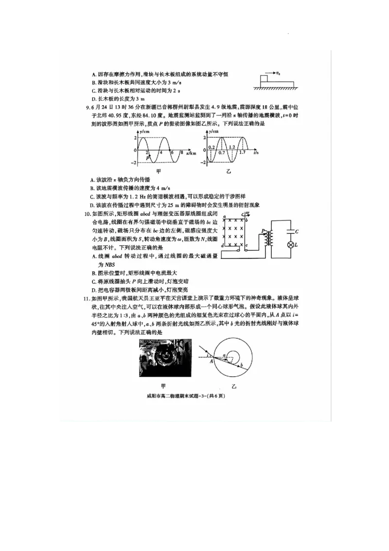 物理_2024-2025高三（6-6月题库）_2024年07月试卷_240712陕西省咸阳市2023-2024学年高二下学期7月期末_陕西省咸阳市2023-2024学年高二下学期7月期末物理