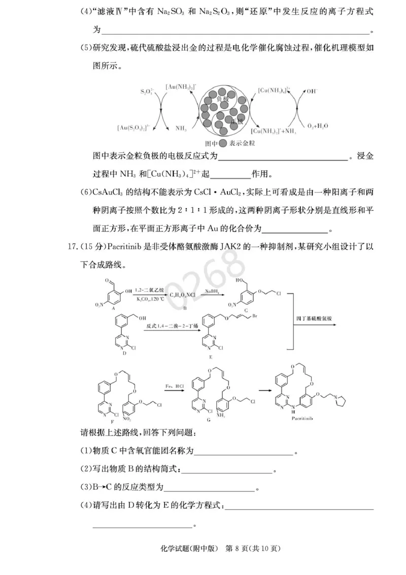 湖南省长沙市湖南师范大学附属中学2024-2025学年高三上学期第五次月考化学试卷+答案_2024-2025高三（6-6月题库）_2025年02月试卷_0201湖南师范大学附属中学2025届高三上学期月考（五）