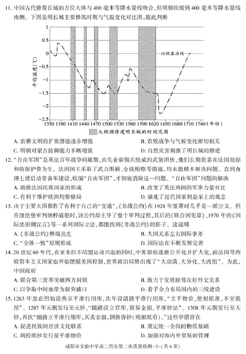 陕西省咸阳市实验中学2025-2026学年高二上学期第二次质量检测历史试卷_251208陕西省咸阳市实验中学2025-2026学年高二上学期第二次质量检测（全）