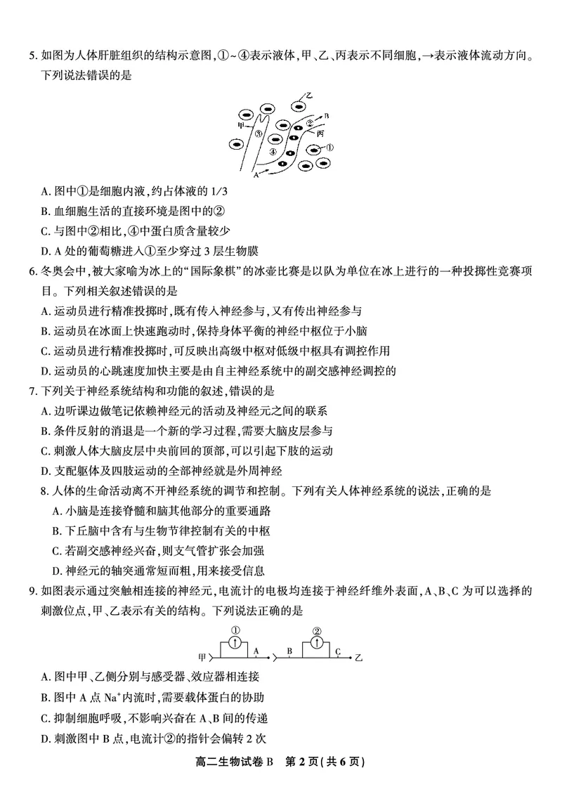 生物试题B&middot;2025年11月高二期中联考_2025年11月高二试卷_251123安徽省皖江名校联盟2025-2026学年高二上学期期中联考（全）