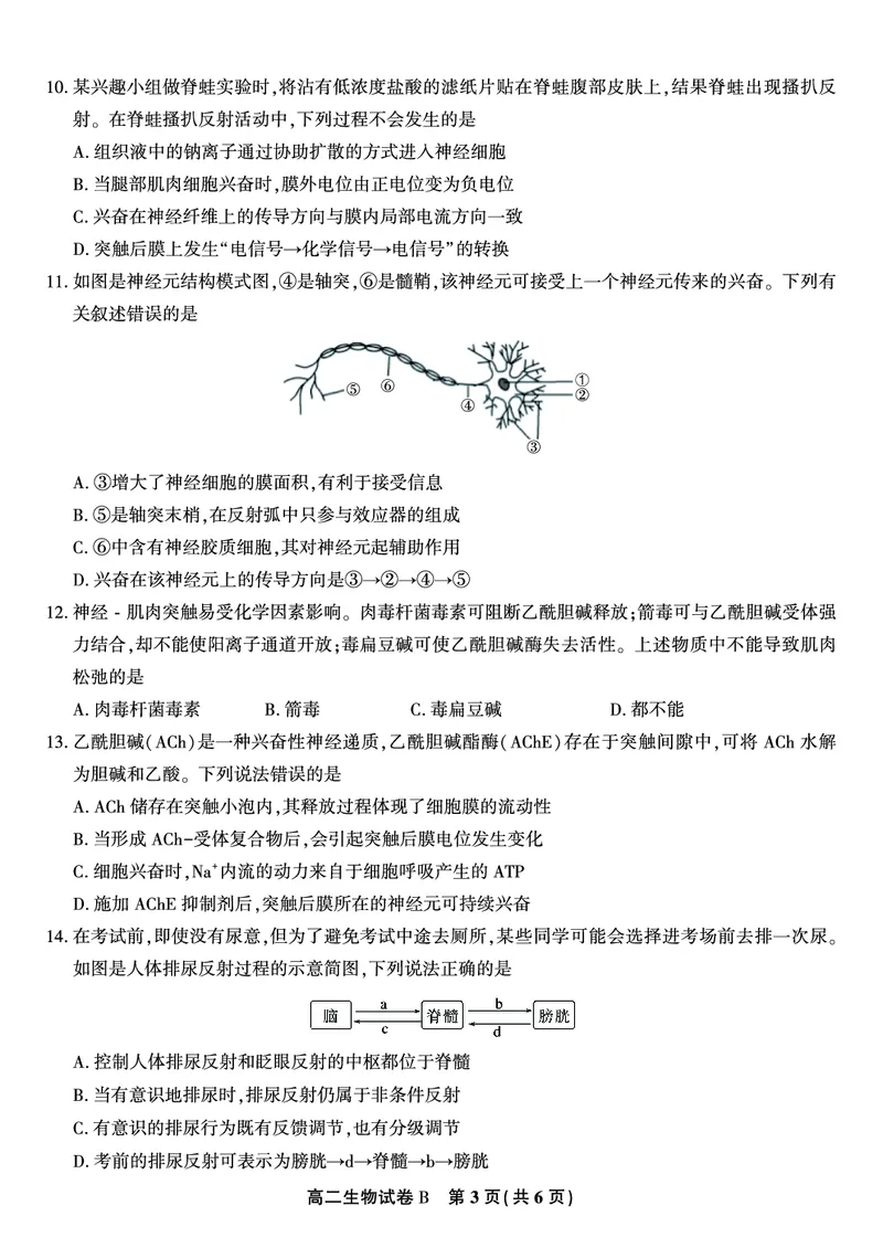 生物试题B&middot;2025年11月高二期中联考_2025年11月高二试卷_251123安徽省皖江名校联盟2025-2026学年高二上学期期中联考（全）