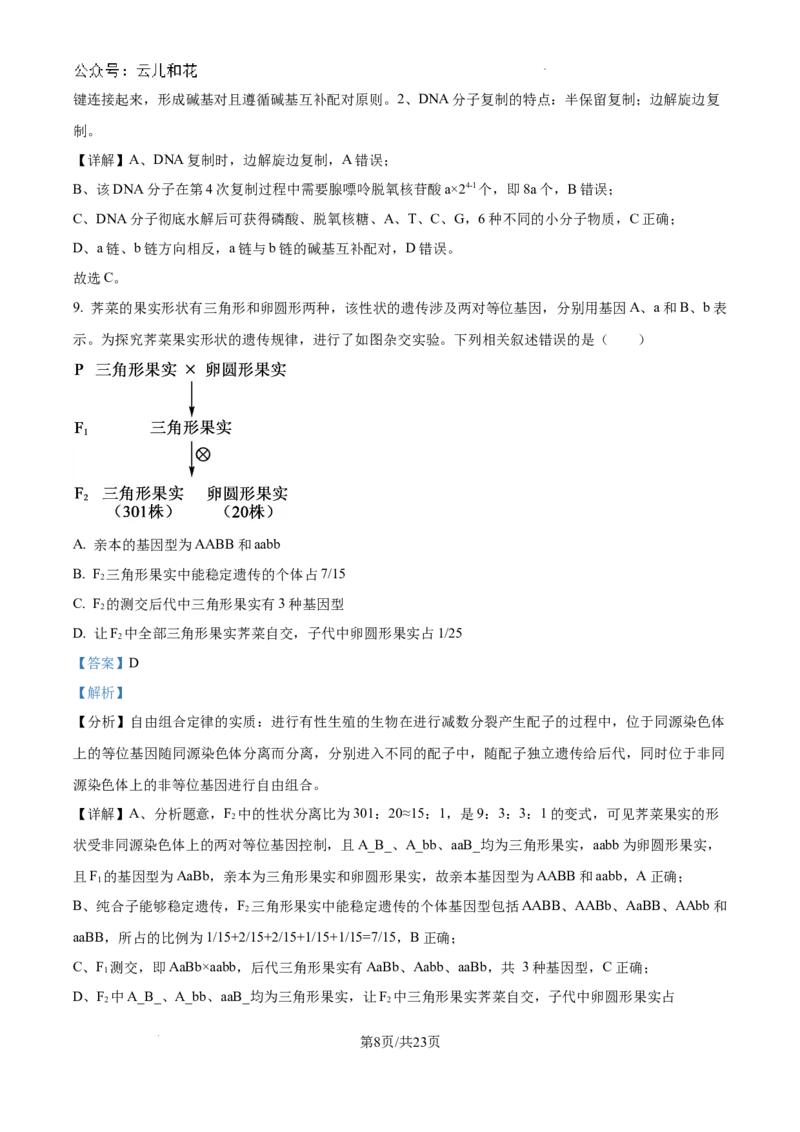 精品解析：河南省许昌市魏都区许昌高级中学2024-2025学年高二上学期开学检测生物试题（解析版）_2024-2025高二（7-7月题库）_2024年09月试卷