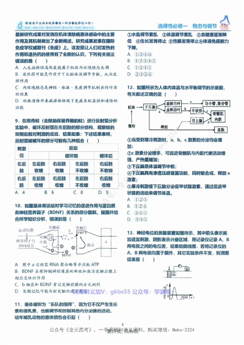 高二生物刷题课讲义1-15讲选修一二-薄本@_2024-2025高三（6-6月题库）_2024年09月试卷_李林