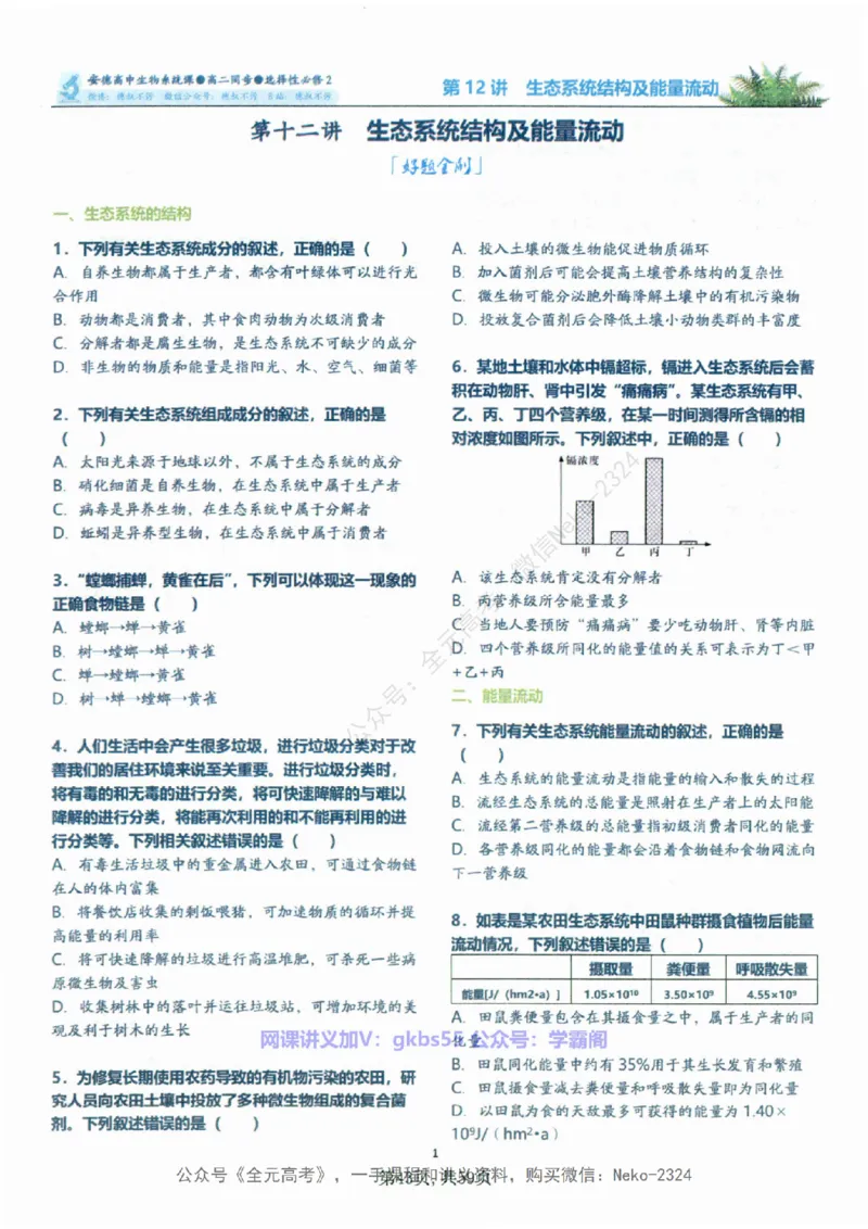高二生物刷题课讲义1-15讲选修一二-薄本@_2024-2025高三（6-6月题库）_2024年09月试卷_李林