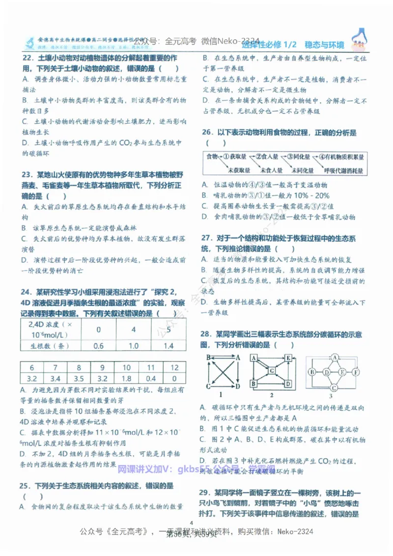 高二生物刷题课讲义1-15讲选修一二-薄本@_2024-2025高三（6-6月题库）_2024年09月试卷_李林