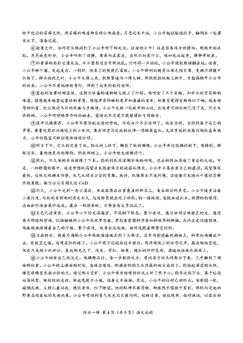 语文试卷_2024-2025高三（6-6月题库）_2024年11月试卷_1109浙江省绍兴市一模2024-2025学年11月诊断考试_绍兴市一模语文