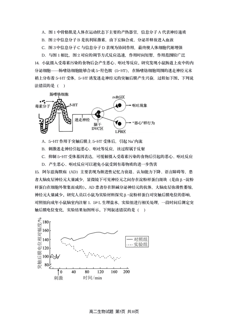 新海高二生物月考试题_2025年10月高二试卷_251015江苏省连云港市赣榆区新海高级中学2025-2026学年高二上学期10月学业水平质量监测（全）