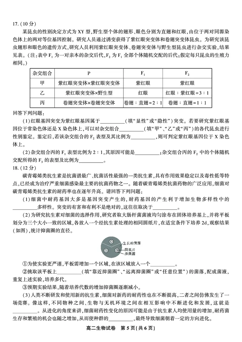生物试题&middot;2025年高二10月联考_2025年10月高二试卷_251026安徽省皖江名校联盟2025-2026学年高二上学期10月阶段考（全）
