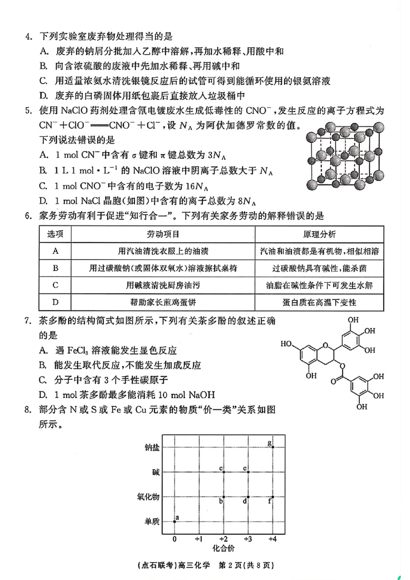 辽宁省点石联考2024-2025学年度上学期高三年级10月阶段考试化学试题_2024-2025高三（6-6月题库）_2024年10月试卷_1011辽宁省点石联考2024-2025学年度上学期高三年级10月阶段考试
