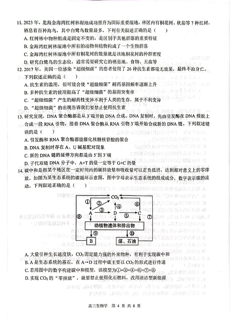 生物试卷_2024-2025高三（6-6月题库）_2024年12月试卷_1217广西名校2025届高中毕业班12月模拟考试