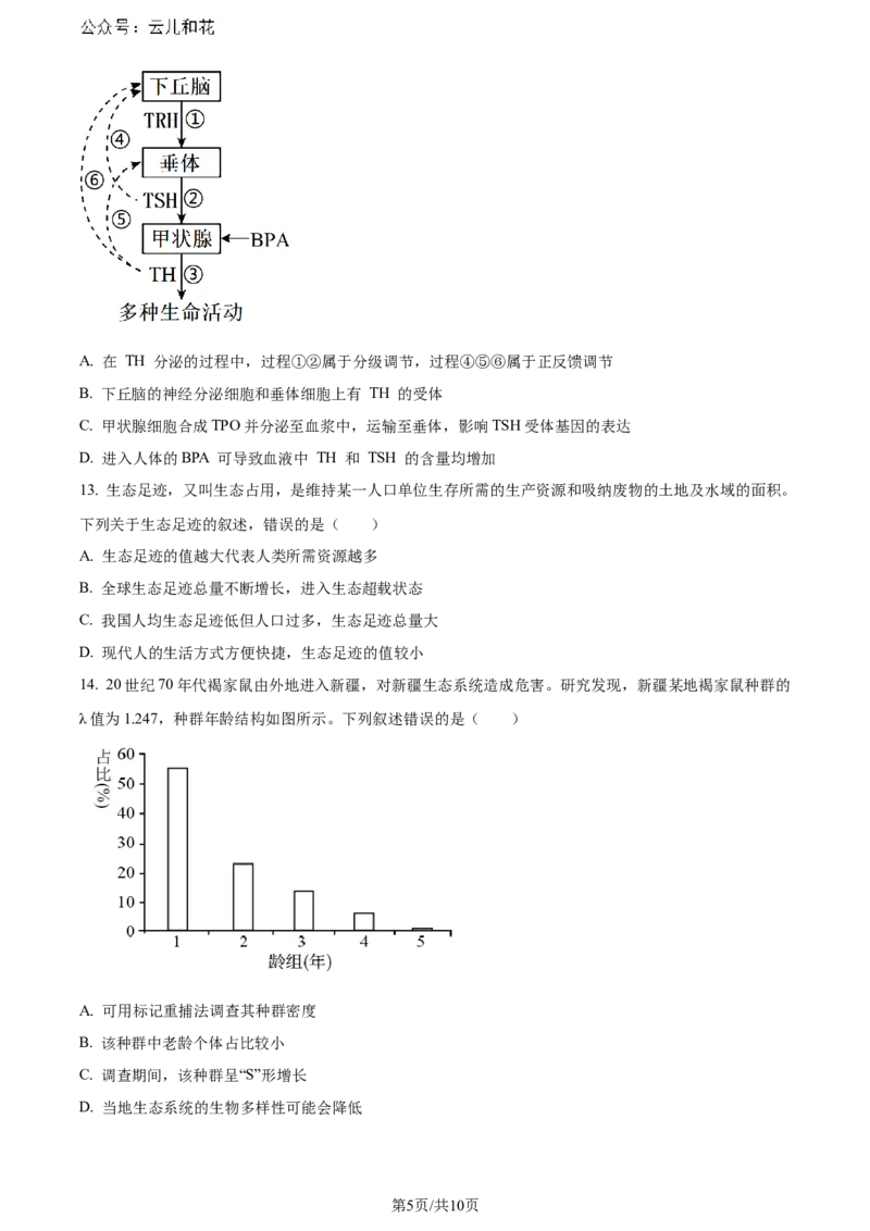 精品解析：陕西省汉中市2023-2024学年高二下学期期末考试生物试题（原卷版）_2024-2025高二（7-7月题库）_2024年07月试卷_0721陕西省汉中市2023-2024学年高二下学期7月期末考试(金太阳587B)