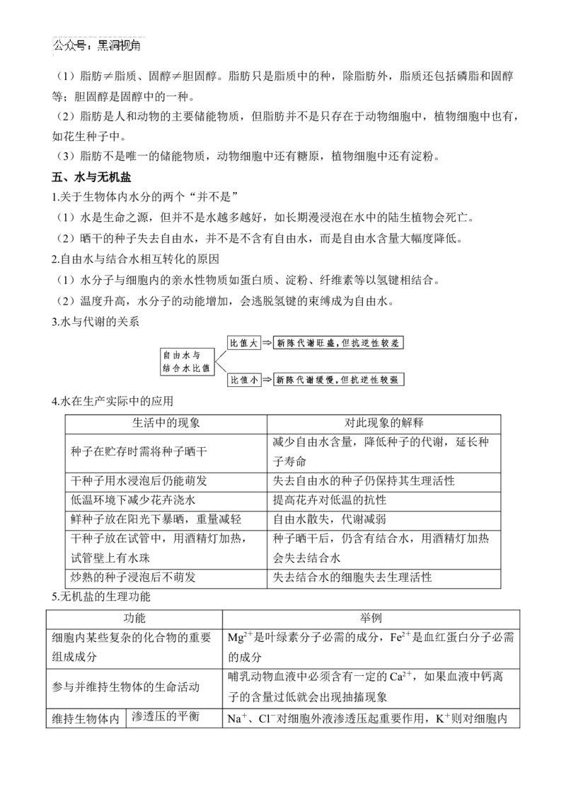 （1）细胞的分子组成&mdash;&mdash;2025届高考生物二轮复习易错重难提升（含解析）_2024-2025高三（6-6月题库）_2025年02月试卷_02162025届高考生物二轮复习易错重难提升（含解析）