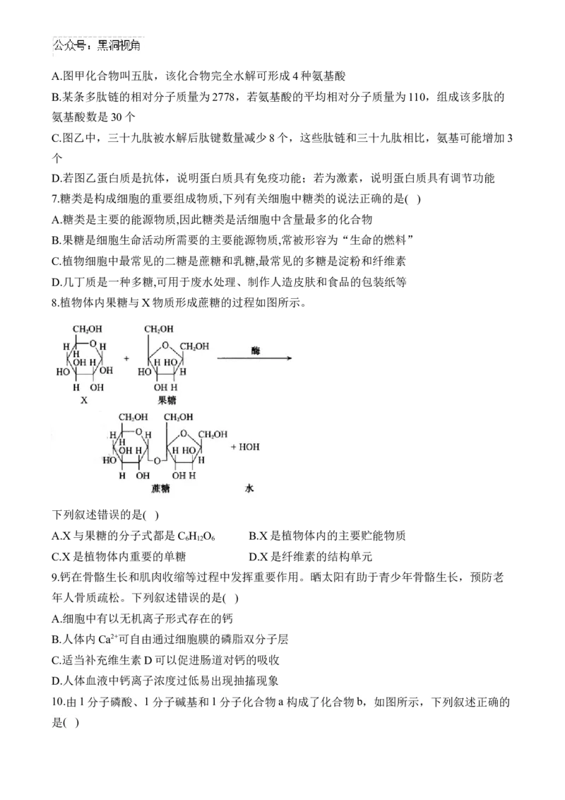 （1）细胞的分子组成&mdash;&mdash;2025届高考生物二轮复习易错重难提升（含解析）_2024-2025高三（6-6月题库）_2025年02月试卷_02162025届高考生物二轮复习易错重难提升（含解析）