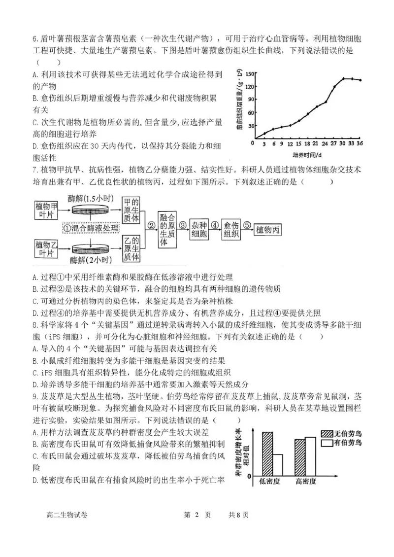 福建省漳州市十校联盟2024-2025学年高二下学期期中质量检测生物试卷(扫描版有答案)_2024-2025高二（7-7月题库）_2025年05月试卷_0527福建省漳州市十校联盟2024-2025学年高二下学期期中考试