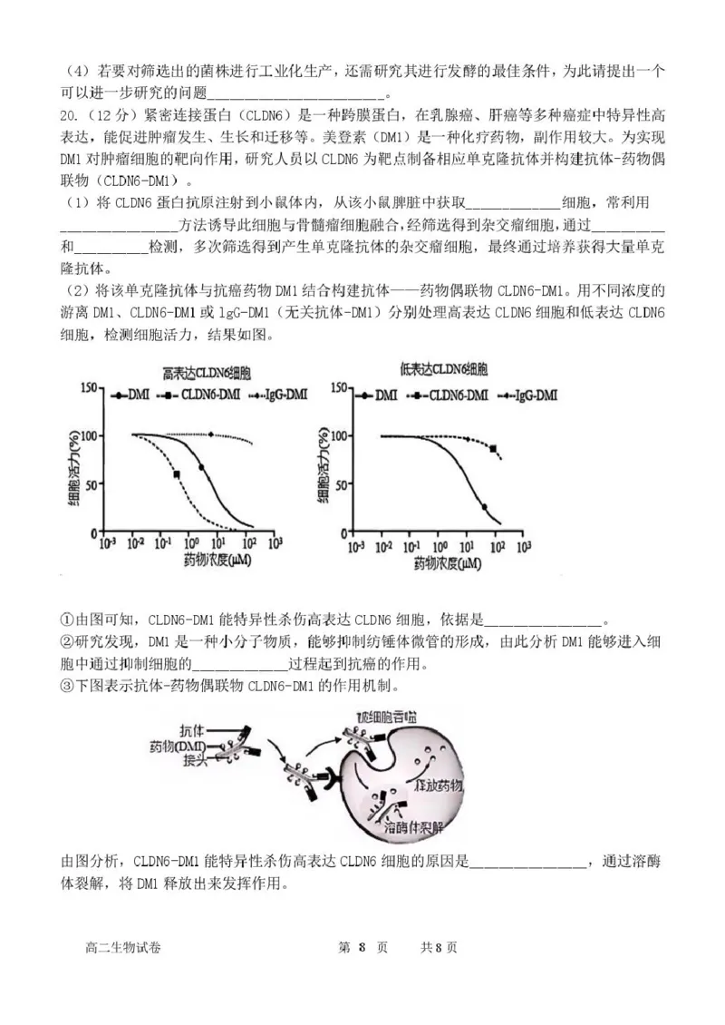 福建省漳州市十校联盟2024-2025学年高二下学期期中质量检测生物试卷(扫描版有答案)_2024-2025高二（7-7月题库）_2025年05月试卷_0527福建省漳州市十校联盟2024-2025学年高二下学期期中考试
