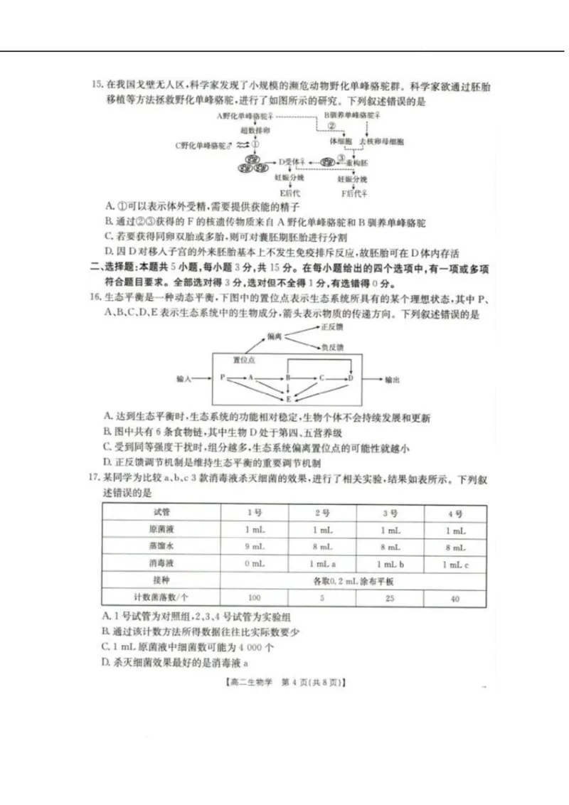 辽宁省抚顺市六校协作体2024-2025学年高二下学期5月联考生物试卷（图片版，含解析）_2024-2025高二（7-7月题库）_2025年05月试卷