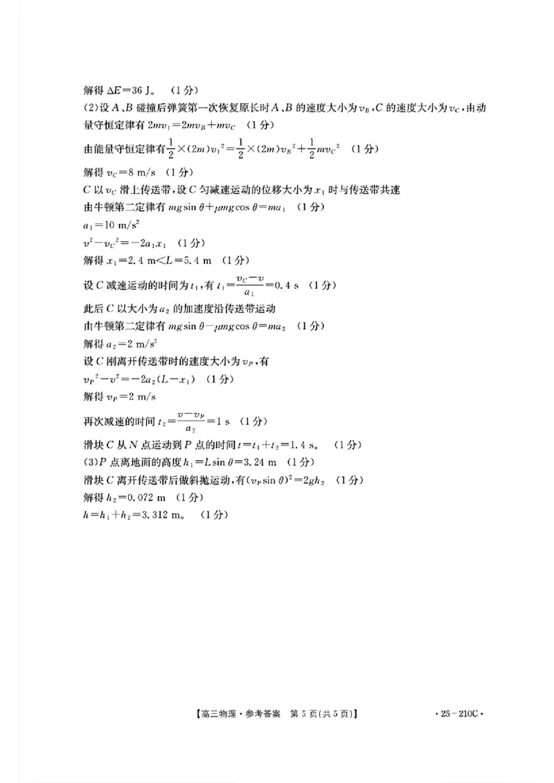 物理试卷答案_2024-2025高三（6-6月题库）_2024年12月试卷_1213河南省新乡市2025届高三年级第一次模拟考试（金太阳25-210C）_河南省新乡市2024-2025学年高三年级第一次模拟考试物理
