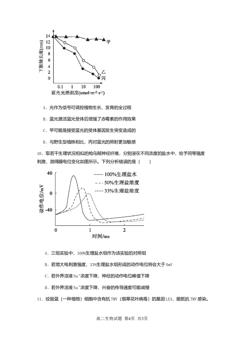 新海高二生物月考试题_2025年10月高二试卷_251015江苏省连云港市赣榆区新海高级中学2025-2026学年高二上学期10月学业水平质量监测（全）