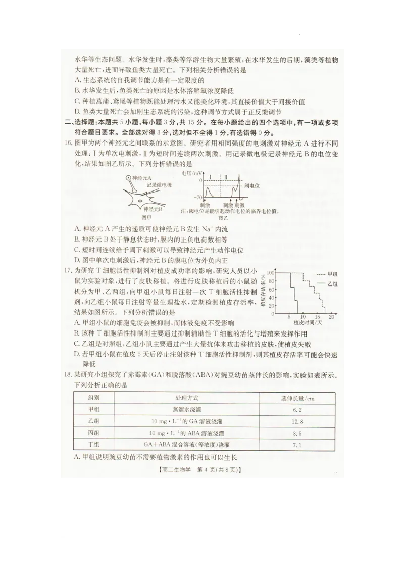辽宁省抚顺市六校协作体2025-2026学年高二上学期期末联考生物试卷_2024-2025高二（7-7月题库）_2026年1月高二_260113辽宁省抚顺市六校协作体2025-2026学年高二上学期期末联考含答案