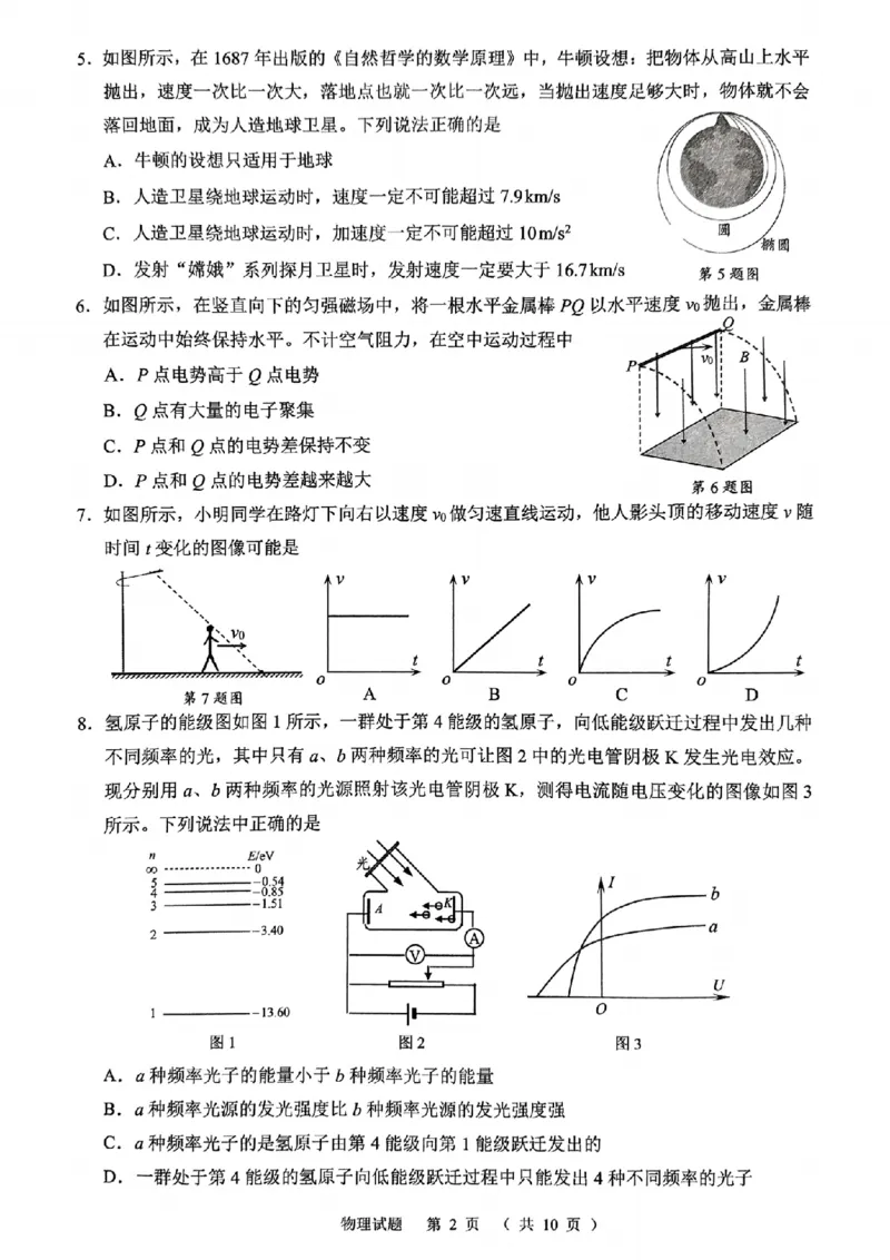 浙江省绍兴市诸暨市2024年12月高三诊断性考试试题物理（PDF版，含答案）_2024-2025高三（6-6月题库）_2024年12月试卷_1210浙江省绍兴市诸暨市2025届高三上学期12月诊断性考试（一模）