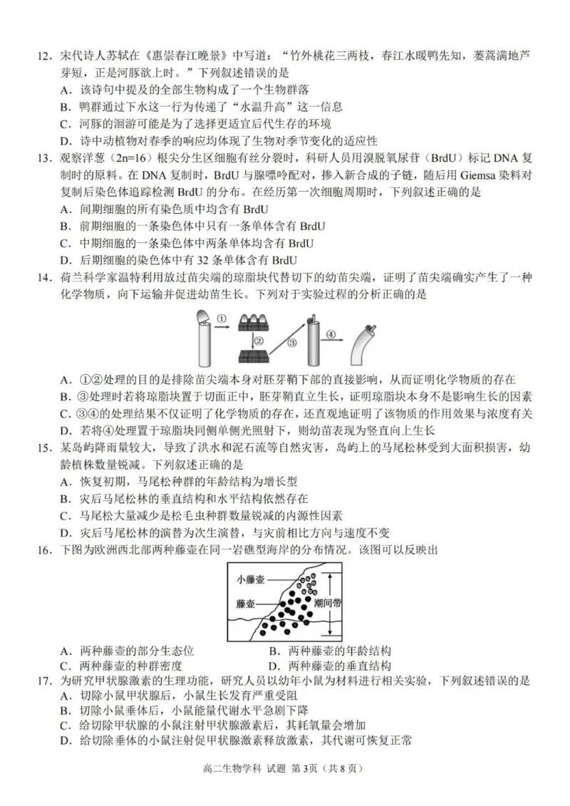 生物试题_251202浙江省台金七校联盟2025-2026学年高二上学期11月期中联考_浙江省台金七校联盟2025-2026学年高二上学期11月期中联考生物试题含答案
