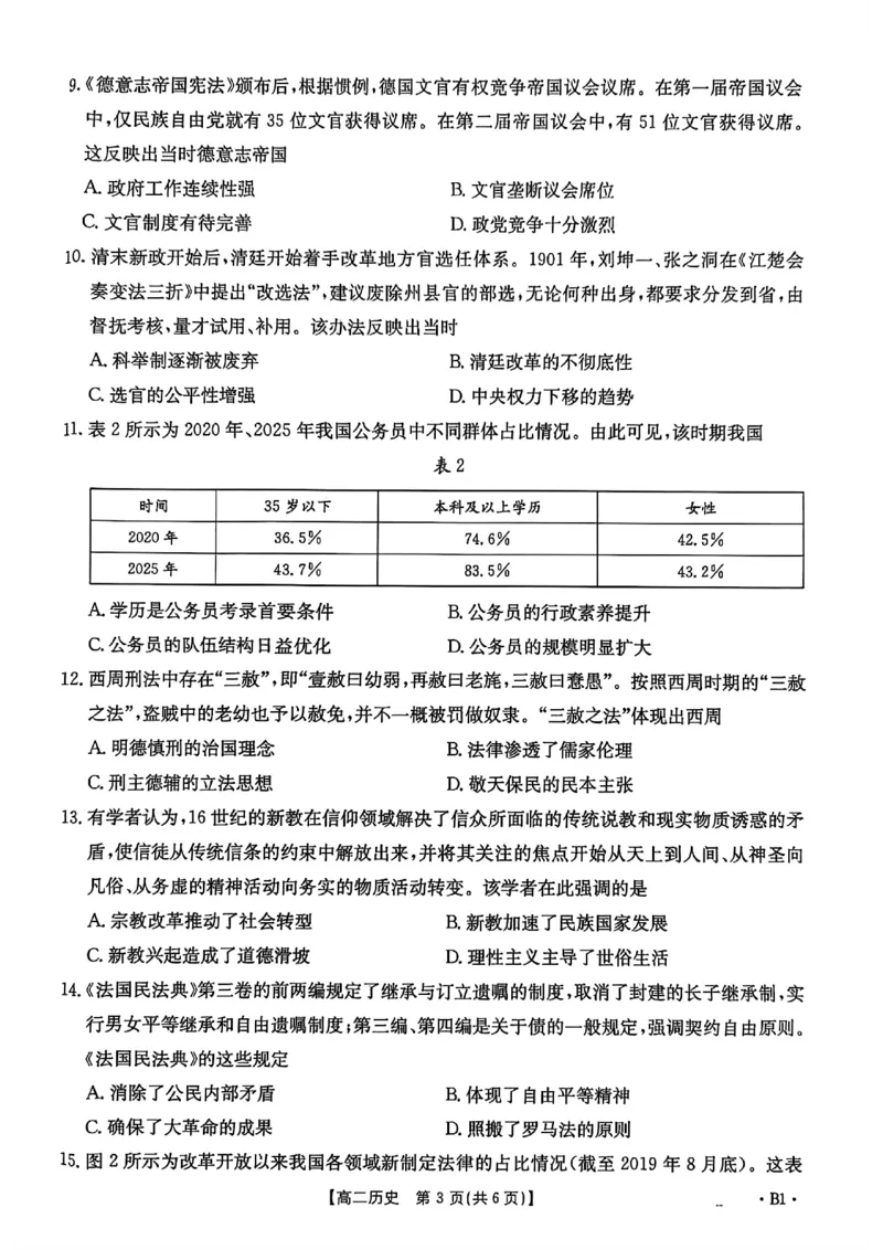 河北省2027届高二年级10月份联考（26-35B）历史B1_2025年10月高二试卷_251025金太阳&middot;河北省2027届高二年级10月份联考（26-35B）（全）