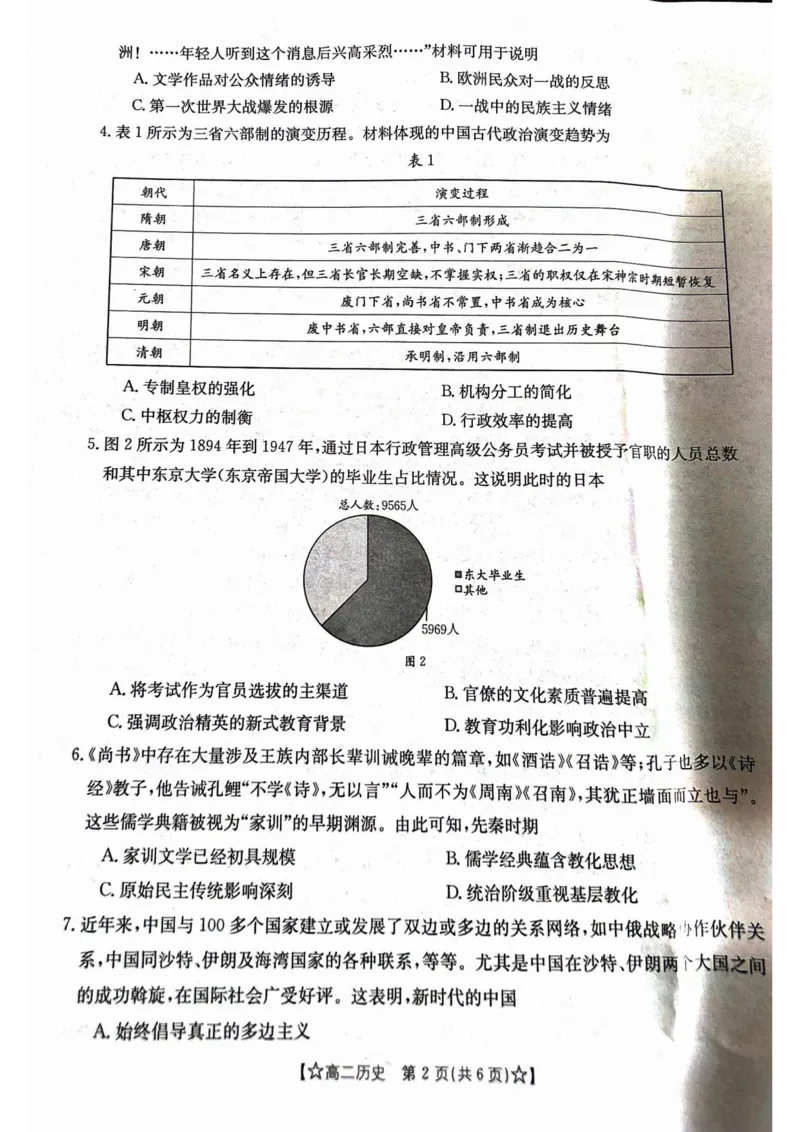 甘肃省普通高中2023-2024学年高二下学期期末教学质量统一检测+历史_2024-2025高二（7-7月题库）_2024年07月试卷_0712甘肃省普通高中2023-2024学年高二下学期期末教学质量统一检测