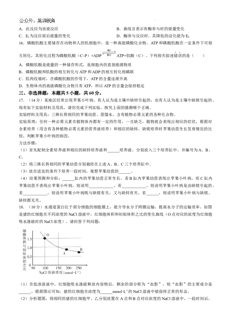 湖南省湘楚名校联考2024-2025学年高三上学期8月月考生物试题+答案_2024-2025高三（6-6月题库）_2024年09月试卷_0901湖南省湘楚名校联考2024-2025学年高三上学期8月月考