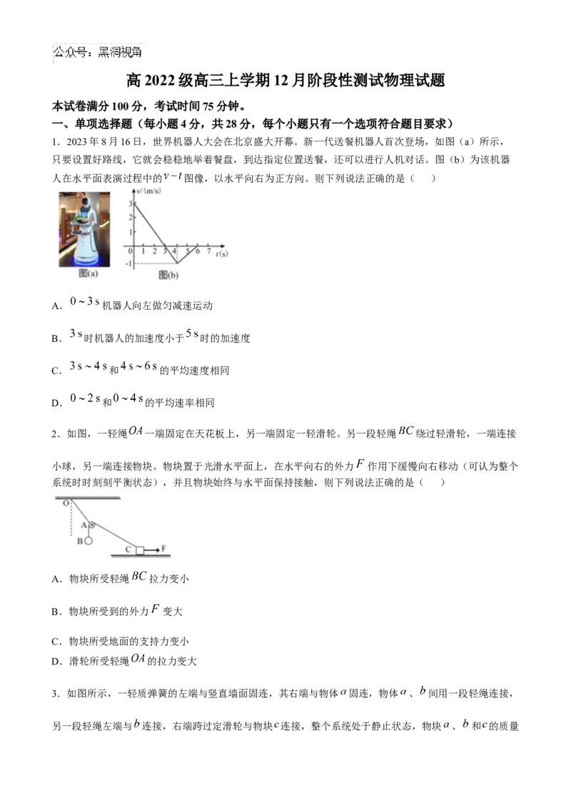 四川省成都市树德中学2024-2025学年高三上学期12月月考物理试题（含答案）_2024-2026高三（6-6月题库）_2024年12月试卷_1219四川省成都市树德中学2024-2025学年高三上学期12月月考