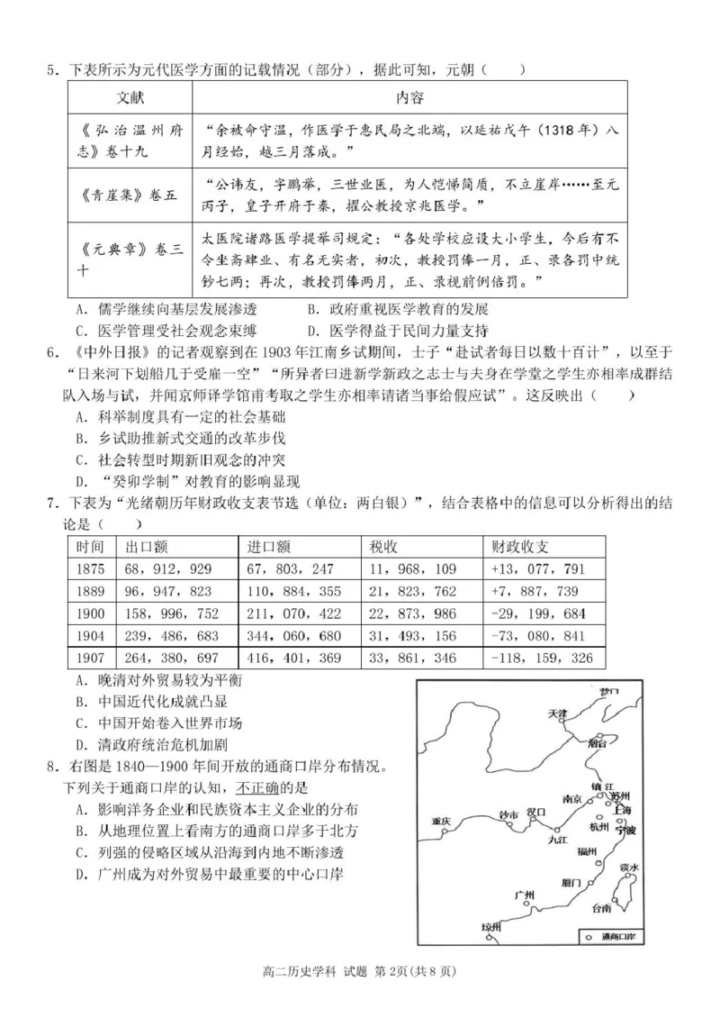 浙江省浙南名校联盟2024-2025学年高二下学期开学考试历史试卷_2025年02月试卷_0223浙江省温州市浙南名校联盟2024-2025学年高二下学期2月开学考试