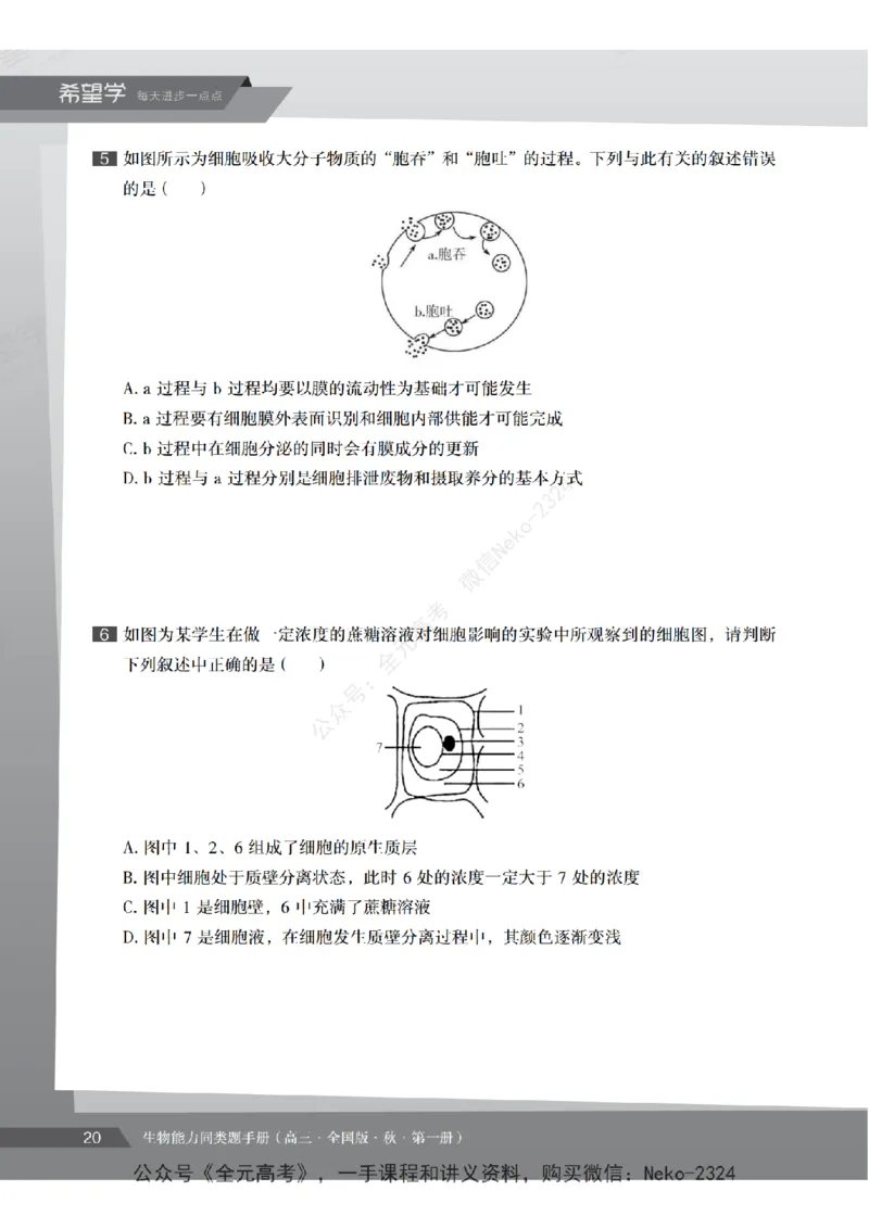 高三生物培训班同类题手册（秋季第一册-全国版-S）-正文_2024-2025高三（6-6月题库）_2024年09月试卷_段麟飞