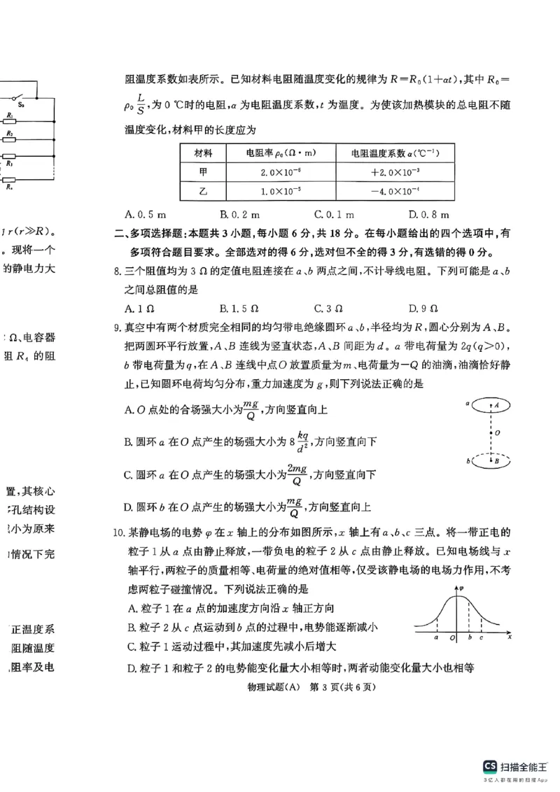 物理试卷A-河南高二青桐鸣大联考2025年10月联考_2025年10月高二试卷_251026河南高二青桐鸣大联考2025年10月联考(全)
