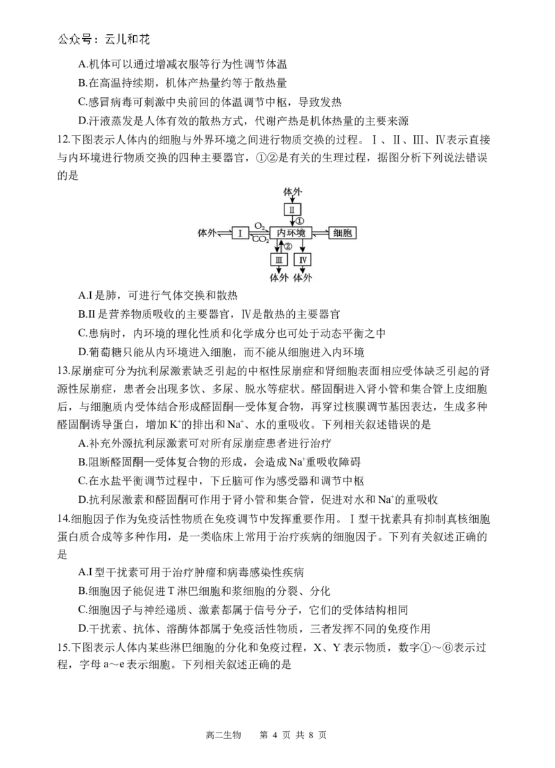 生物试题_2024-2025高二（7-7月题库）_2024年12月试卷_1202四川省遂宁市射洪中学2024-2025学年高二上学期期中考试_四川省遂宁市射洪中学2024-2025学年高二上学期期中考试生物试题（含答案）