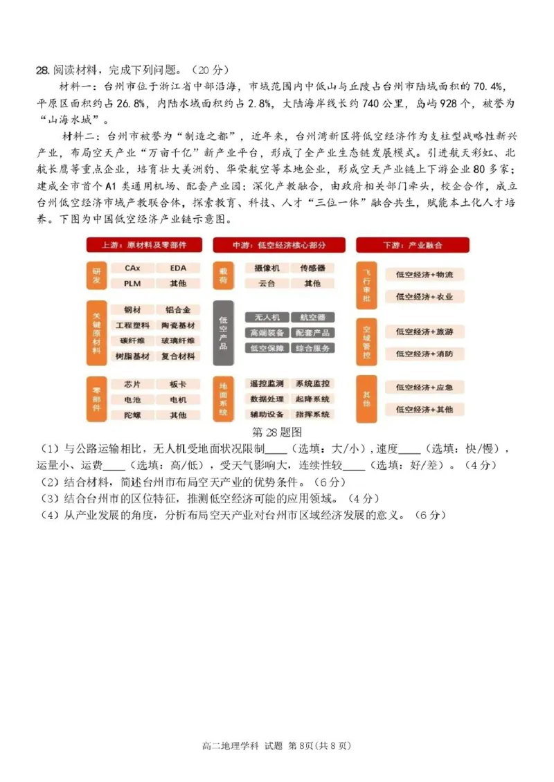 高二地理试卷_2024-2025高二（7-7月题库）_2025年04月试卷(1)_0428浙江省台州市山海协作体2024-2025学年高二下学期4月期中联考