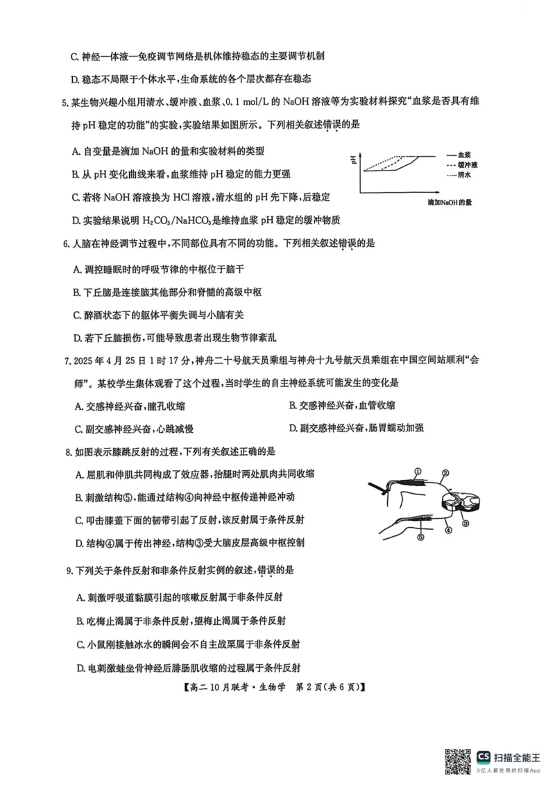 高二生物2025-10-1516.58_2025年10月高二试卷_251018河南洛阳强基联盟2025-2026学年高二上学期10月联考（全）_河南洛阳强基联盟2025-2026学年高二上学期10月联考生物试题含答案