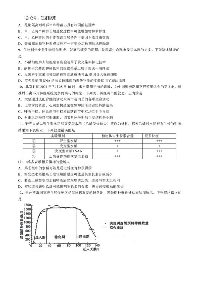 贵州省六盘水市2025届高三上学期第二次诊断性监测生物_2024-2026高三（6-6月题库）_2024年12月试卷_1203贵州省六盘水市2025届高三上学期第二次诊断性监测