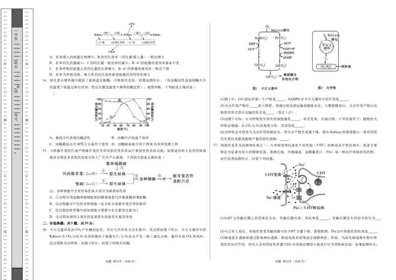 八省2025届高三&ldquo;八省联考&rdquo;考前猜想卷生物（15+5）考试版A3_2024-2026高三（6-6月题库）_2025年01月试卷_01012025届高三&ldquo;八省联考&rdquo;考前猜想卷