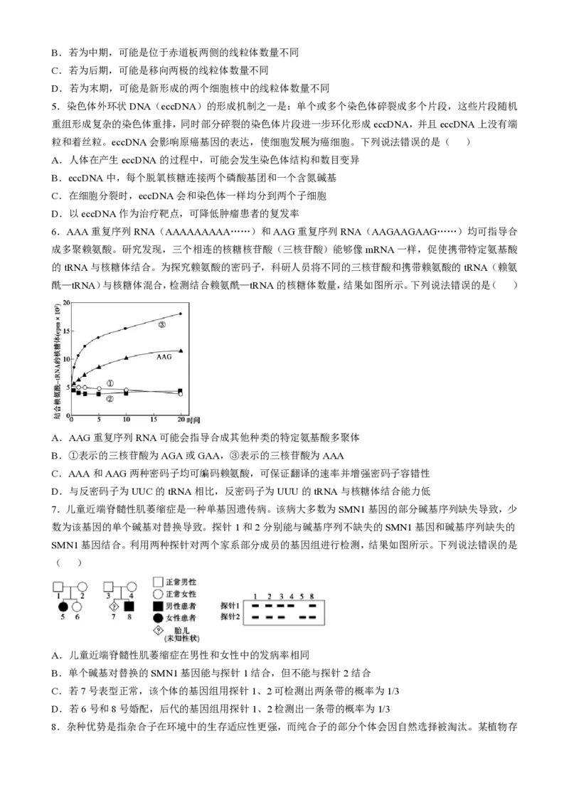 生物-山东省&ldquo;优高联盟&rdquo;2024-2025学年高三2月诊断性检测_2024-2025高三（6-6月题库）_2025年02月试卷_0213山东省&ldquo;优高联盟&rdquo;2024-2025学年高三2月诊断性检测
