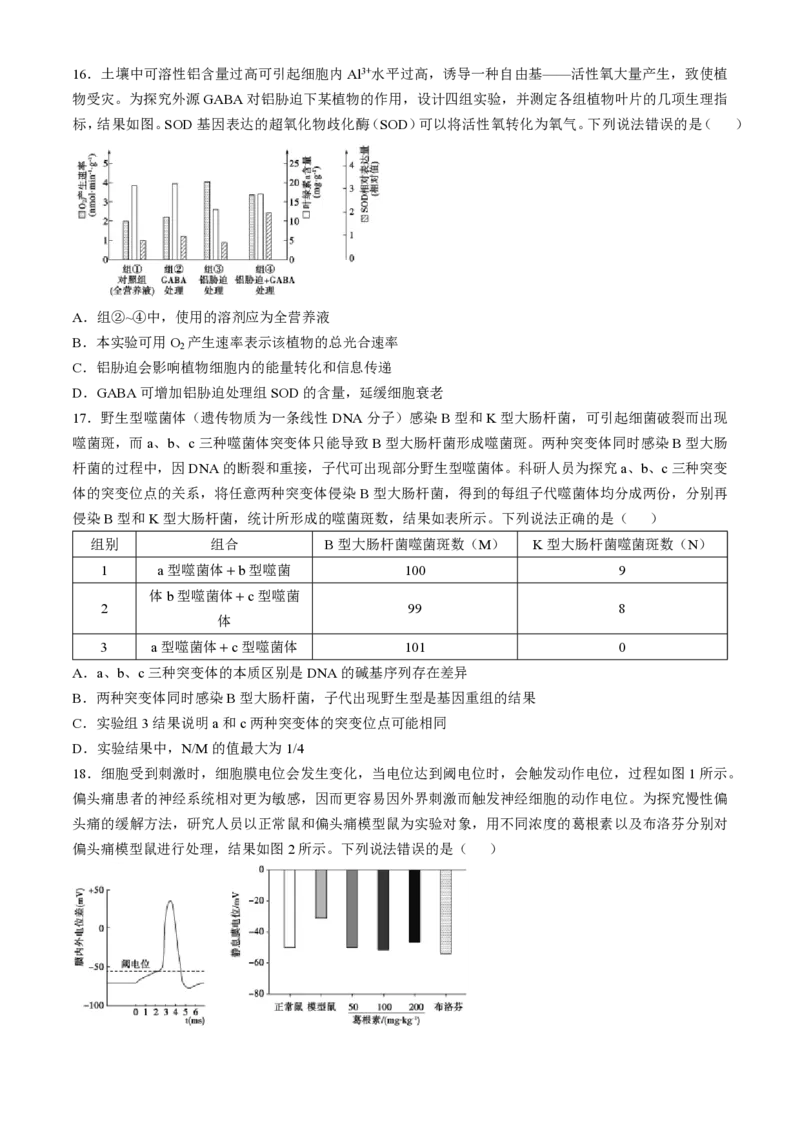 生物-山东省&ldquo;优高联盟&rdquo;2024-2025学年高三2月诊断性检测_2024-2025高三（6-6月题库）_2025年02月试卷_0213山东省&ldquo;优高联盟&rdquo;2024-2025学年高三2月诊断性检测