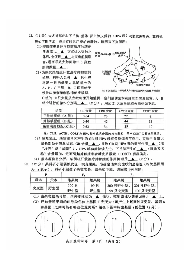 生物试题_2024-2025高三（6-6月题库）_2024年11月试卷_1109江苏省常州市2024-2025学年高三上学期期中考试_江苏省常州市2024-2025学年高三上学期期中考试生物