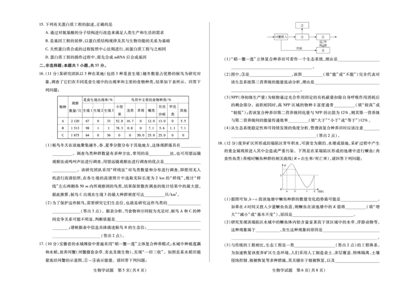 生物学安徽高二下5月检测单色_2024-2025高二（7-7月题库）_2025年6月试卷_0606安徽省天一大联考2024-2025学年高二下学期5月阶段性检测