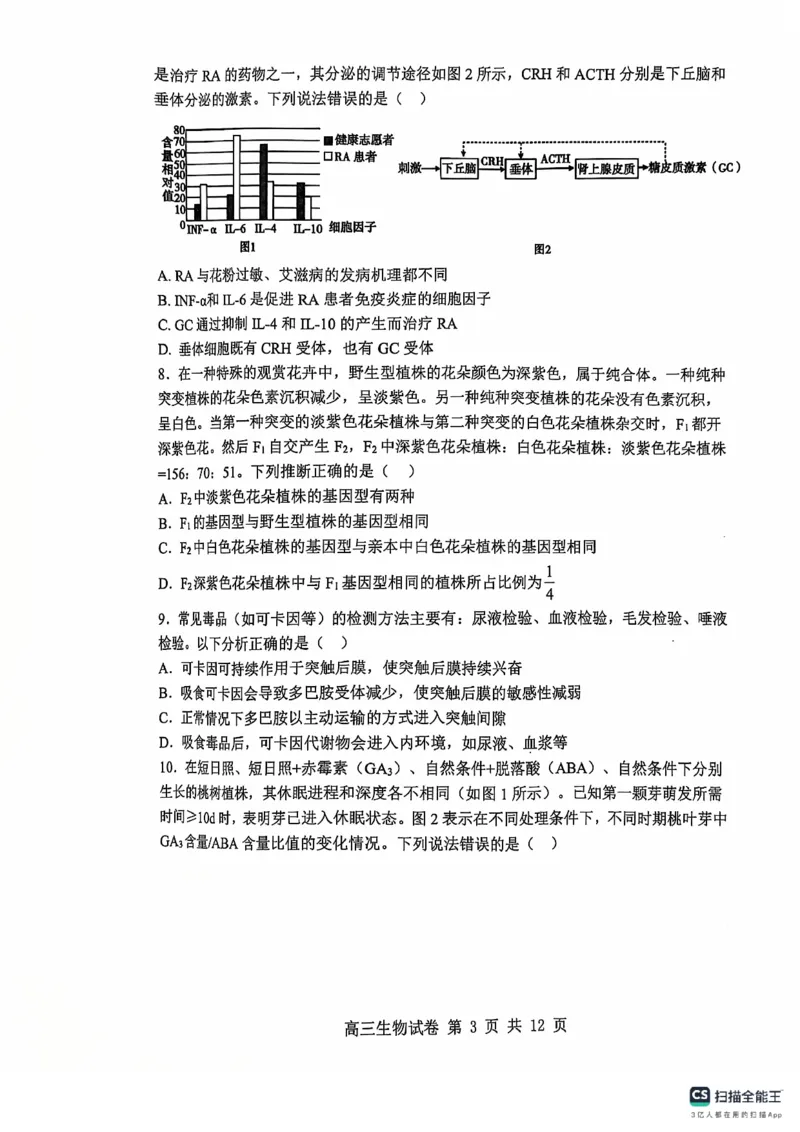辽宁省大连市滨城高中联盟2024-2025学年高三上学期期中Ⅱ考试生物试卷_2024-2025高三（6-6月题库）_2024年12月试卷_1206辽宁省大连市滨城高中联盟2024-2025学年高三上学期期中Ⅱ