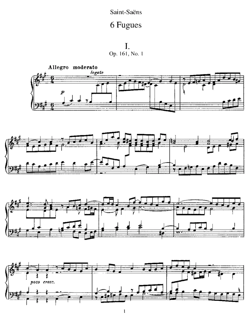六首赋格6Fugues,Op161_一万首著名钢琴曲谱哈农贝多芬合集视频教学电子版高清无水印可打印_1古典钢琴知名音乐家谱_圣桑钢琴谱全集