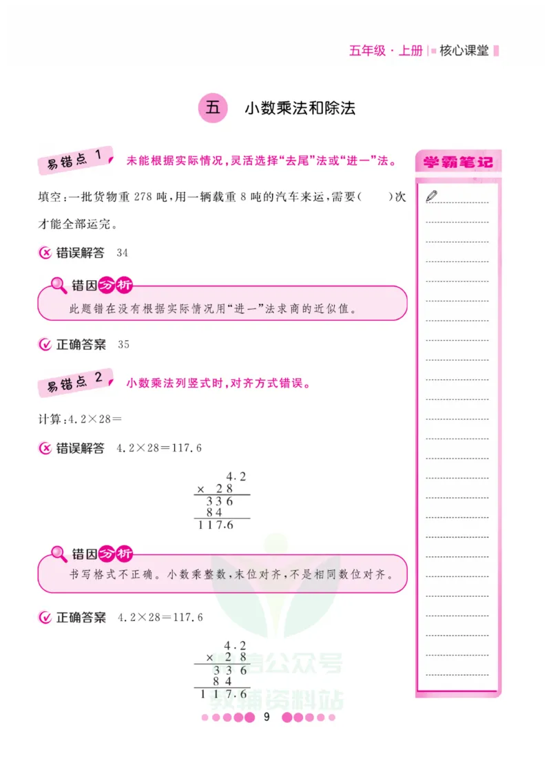 五年级上册数学苏教版易错清单_小学1-6年级全部试卷_数学_五年级_3-10-3、小学五年级数学上册_3-10-3-1、复习、知识点、归纳汇总_苏教版