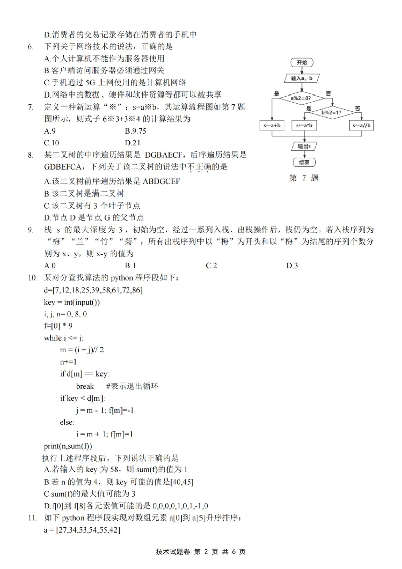 浙江省金丽衢十二校2024-2025学年高三上学期第一次联考技术试题(含答案)_2024-2025高三（6-6月题库）_2024年12月试卷_1205浙江省金丽衢十二校2024-2025学年高三上学期第一次联考（全科）
