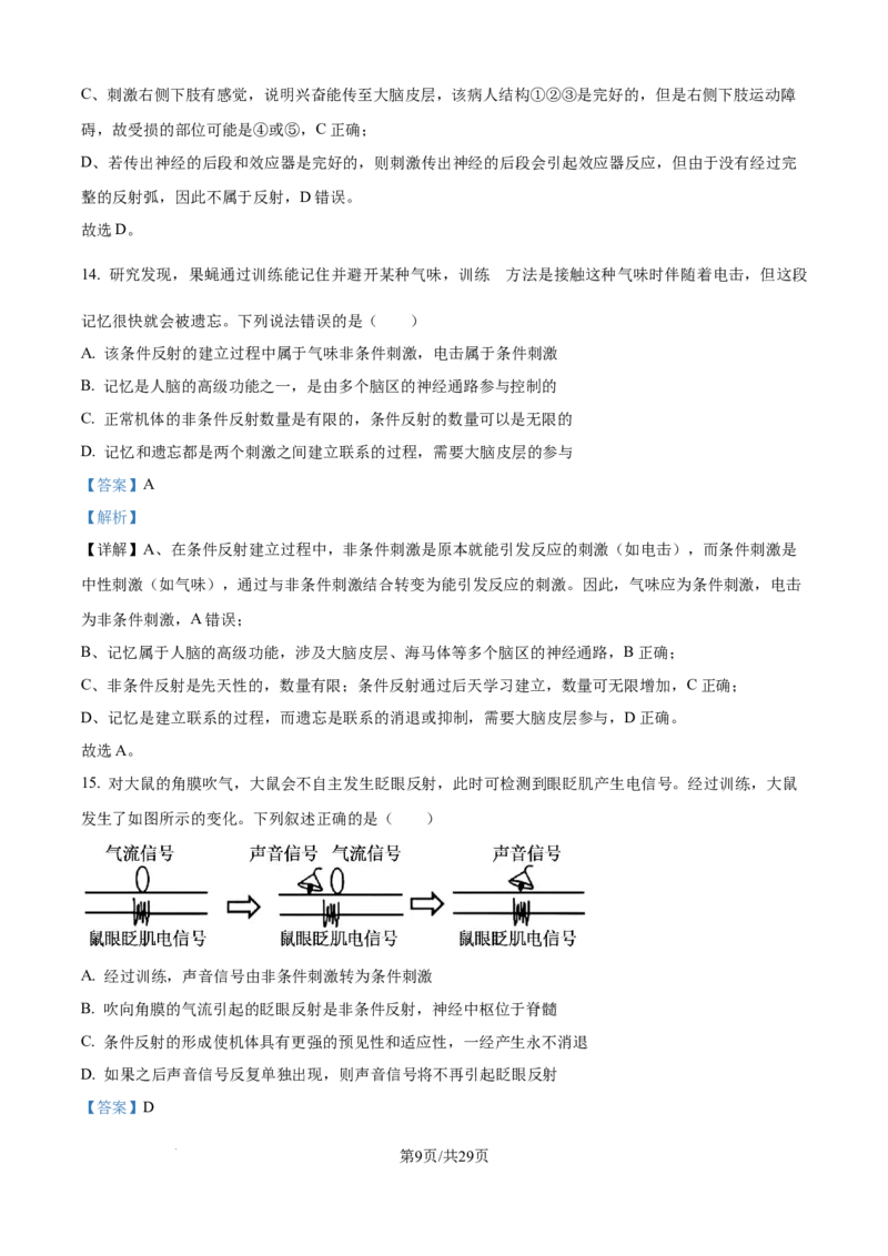 精品解析：湖北省武汉市第二中学2025-2026学年高二上学期９月月考生物试卷（解析版）_2025年10月高二试卷_251011湖北省武汉市第二中学2025-2026学年高二上学期9月月考