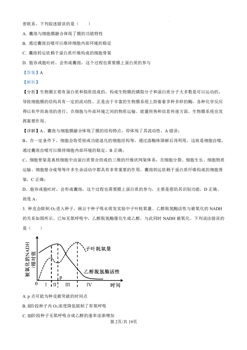 精品解析：海南省海口市2024-2025学年高三上学期10月摸底考试生物试题（解析版）_2024-2025高三（6-6月题库）_2024年11月试卷_1104海南省海口市2024-2025学年高三上学期10月摸底考试